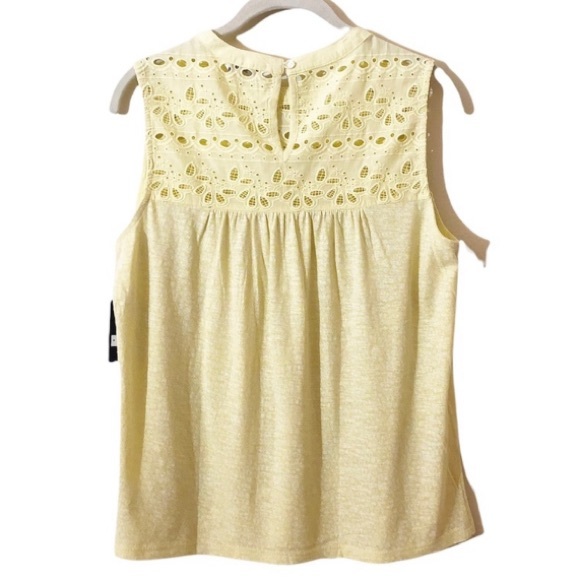 Embroidered Eyelet Lace Sleeveless Crew Neck Shiffly Tank Top Lucky Brand Yellow - Picture 5 of 15
